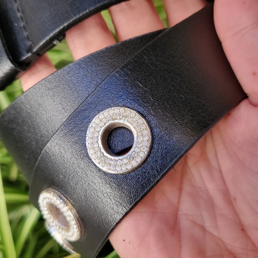 Calvin Klein black leather belt with rhinestone holes